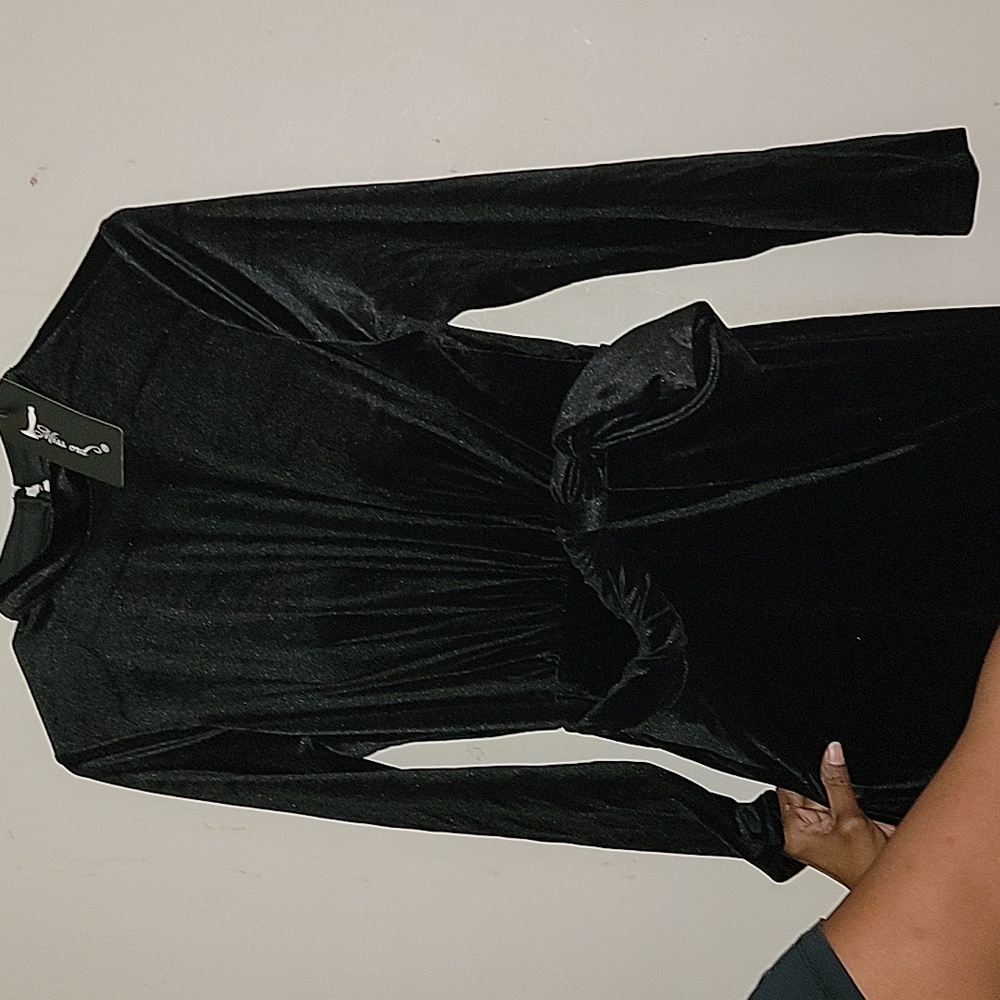 Womens velour long black dress. Spilt on the left leg. Sexy back opening.  New
